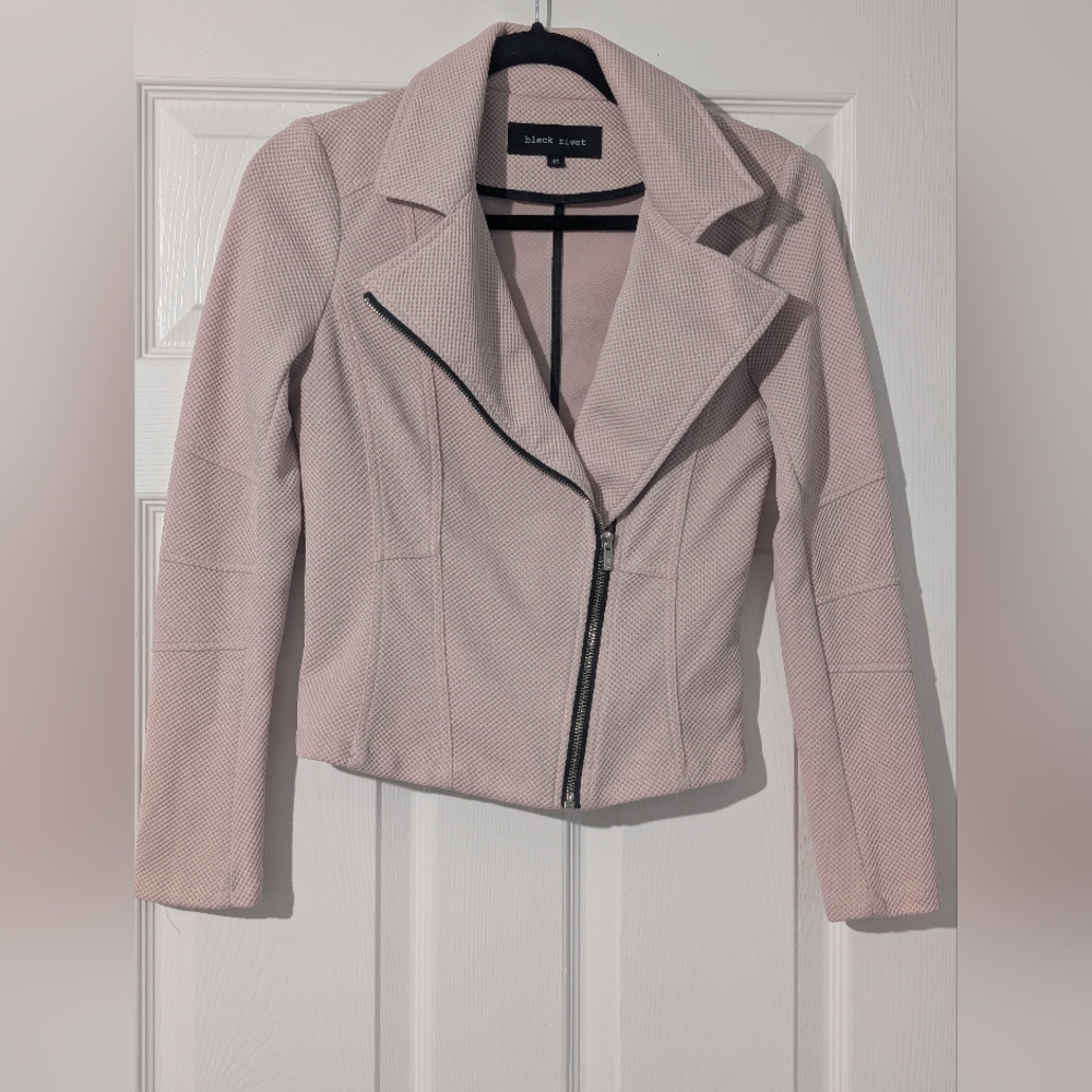 Black Rivet Women's M Knit Moto Jacket Asymmetrical Zipper Biker Blush Pink